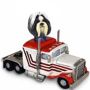 Black & White Shih Tzu Truck Tractor Doogie Collectible Dog Figurine