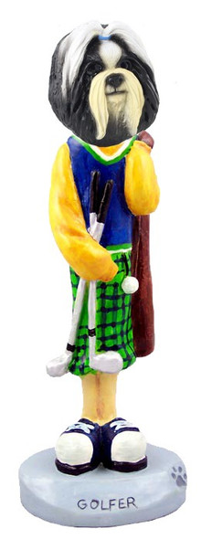 Black & White Shih Tzu Golf Doogie Collectible Dog Figurine