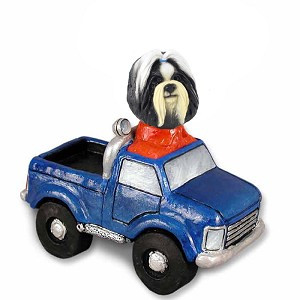 Black & White Shih Tzu Pickup Doogie Collectible Dog Figurine