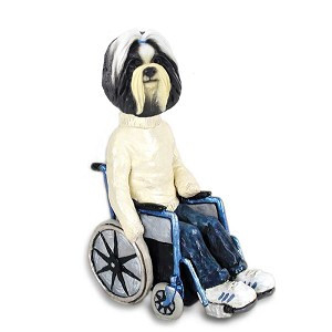 Black & White Shih Tzu Wheelchair Doogie Collectible Dog Figurine