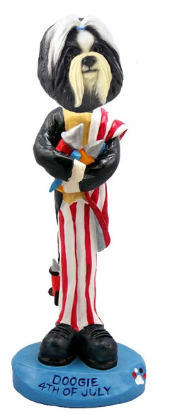 Black & White Shih Tzu 4th of July Doogie Collectible Dog Figurine