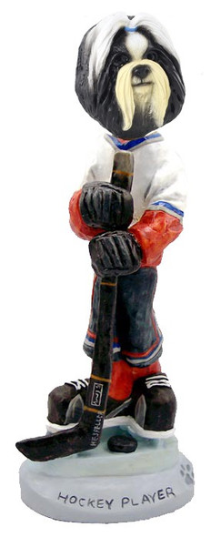 Black & White Shih Tzu Hockey Player Doogie Collectible Dog Figurine