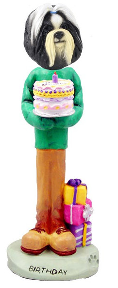 Black & White Shih Tzu Birthday Doogie Collectible Dog Figurine