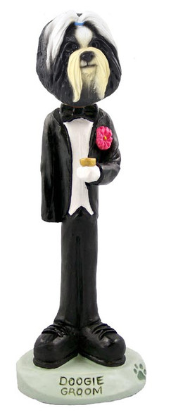Black & White Shih Tzu Groom Doogie Collectible Dog Figurine