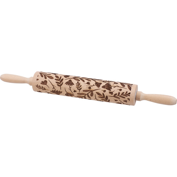 Embossing Wooden Rolling Pin - Large - Floral Pattern Design 17 Inch from Primitives by Kathy