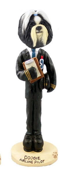 Black & White Shih Tzu Airline Pilot Doogie Collectible Dog Figurine