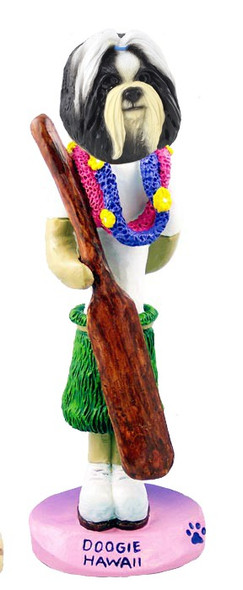 Black & White Shih Tzu Hawaii Doogie Collectible Dog Figurine