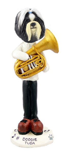 Black & White Shih Tzu Tuba Doogie Collectible Dog Figurine