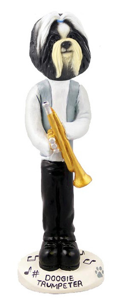 Black & White Shih Tzu Trumpeter Doogie Collectible Dog Figurine