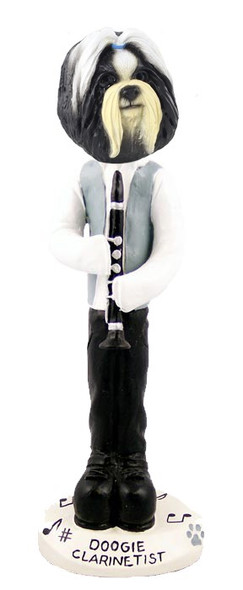 Black & White Shih Tzu Clarinetist Doogie Collectible Dog Figurine