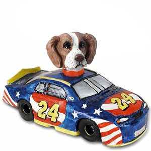 Brown & White Brittany Race Car Doogie Collectible Dog Figurine