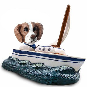 Brown & White Brittany Sailboat Doogie Collectible Dog Figurine