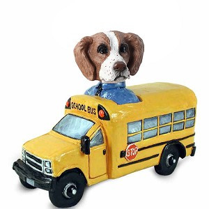 Brown & White Brittany School Bus Doogie Collectible Dog Figurine