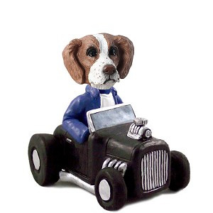 Brown & White Brittany Hot Rod Doogie Collectible Dog Figurine