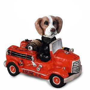 Brown & White Brittany Fire Engine Doogie Collectible Dog Figurine