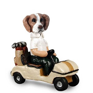 Brown & White Brittany Golf Cart Doogie Collectible Dog Figurine