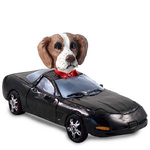 Brown & White Brittany Sports Car Doogie Collectible Dog Figurine