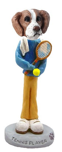 Brown & White Brittany Tennis Player Doogie Collectible Dog Figurine