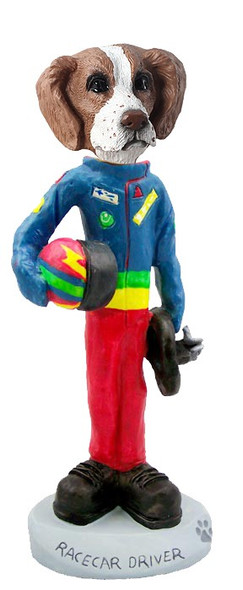 Brown & White Brittany Racecar Driver Doogie Collectible Dog Figurine