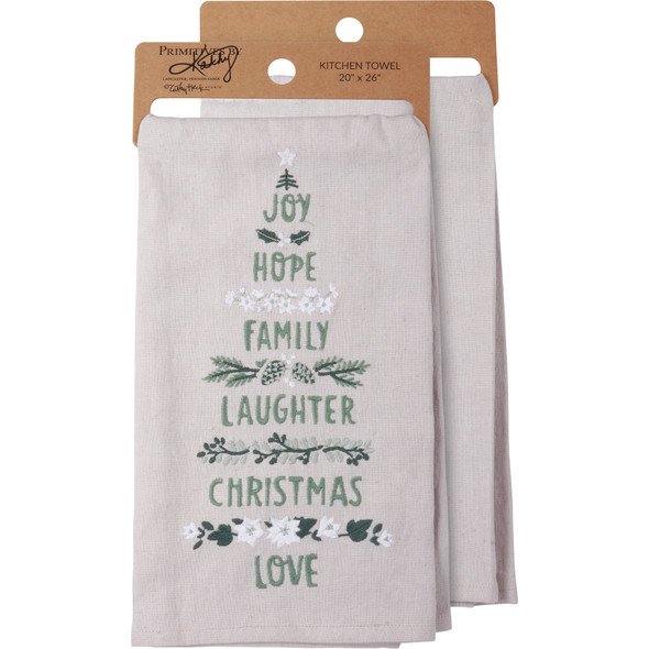 Cotton Kitchen Dish Towel - Family Laughter Christmas Hope 20x26 from Primitives by Kathy