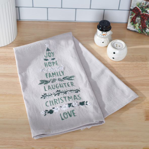 Cotton Kitchen Dish Towel - Family Laughter Christmas Hope 20x26 from Primitives by Kathy