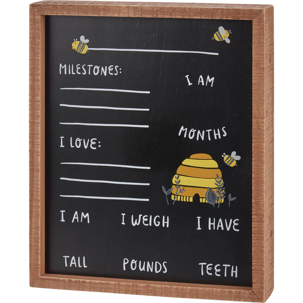 Inset Baby Milestone Chalkboard Wooden Box Sign - Bumblebee Hive Design 9x11 from Primitives by Kathy