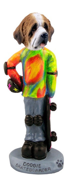 Rough Coat Saint Bernard Skateboarder Doogie Collectible Dog Figurine