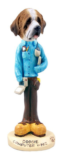 Rough Coat Saint Bernard Computer Whiz Doogie Collectible Dog Figurine