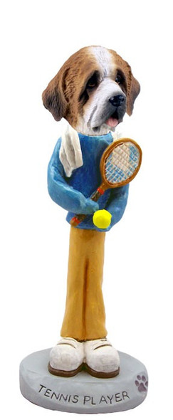 Rough Coat Saint Bernard Tennis Player Doogie Collectible Dog Figurine