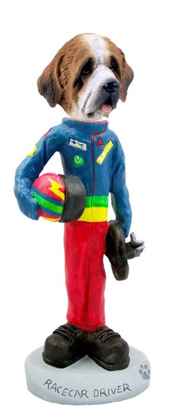 Rough Coat Saint Bernard Racecar Driver Doogie Collectible Dog Figurine