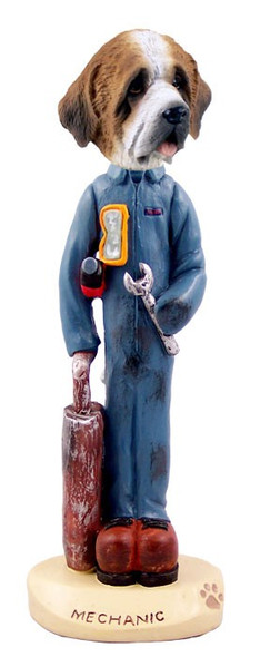 Rough Coat Saint Bernard Mechanic Doogie Collectible Dog Figurine
