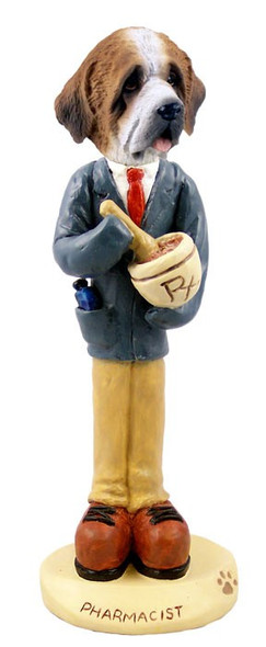 Rough Coat Saint Bernard Pharmacist Doogie Collectible Dog Figurine