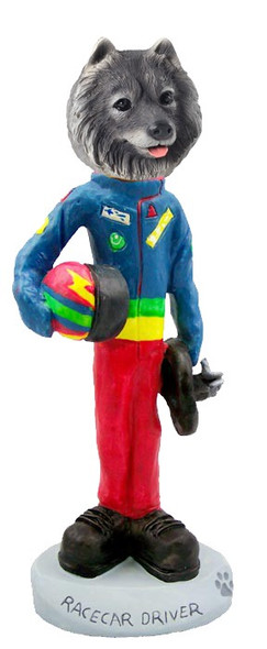 Keeshond Racecar Driver Doogie Collectible Dog Figurine