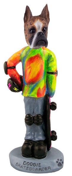 Brindle Boxer Skateboarder Doogie Collectible Dog Figurine