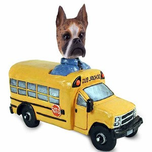 Brindle Boxer School Bus Doogie Collectible Dog Figurine