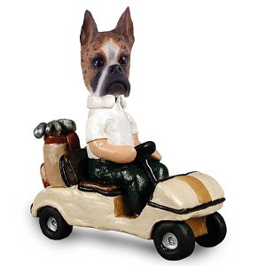 Brindle Boxer Golf Cart Doogie Collectible Dog Figurine