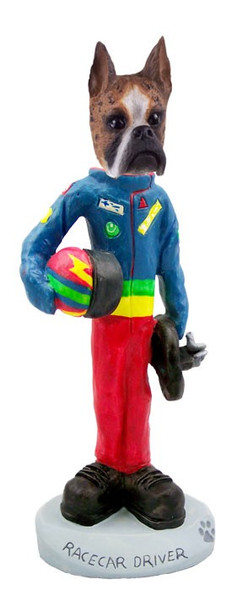 Brindle Boxer Racecar Driver Doogie Collectible Dog Figurine