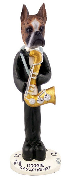Brindle Boxer Saxophonist Doogie Collectible Dog Figurine