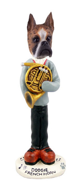 Brindle Boxer French Horn Doogie Collectible Dog Figurine