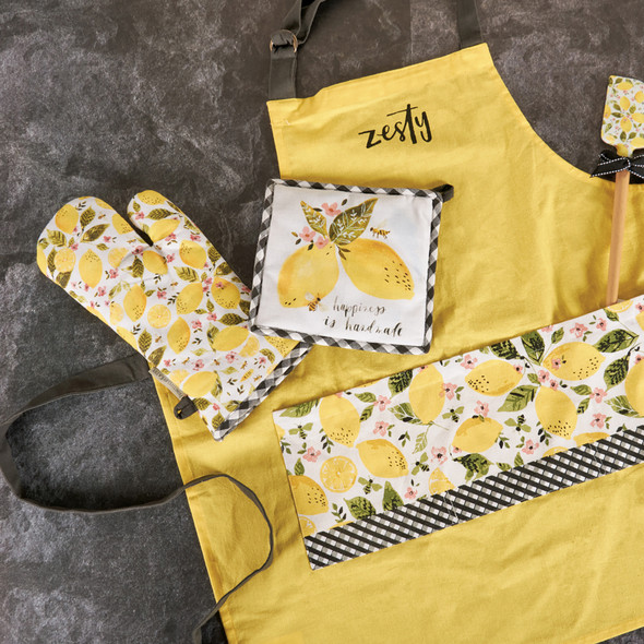 Oven Mitt & Potholder Gift Set - Happiness Is Handmade - Lemons & Bumblebee Design from Primitives by Kathy