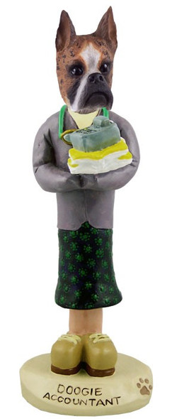 Brindle Boxer Female Accountant Doogie Collectible Dog Figurine