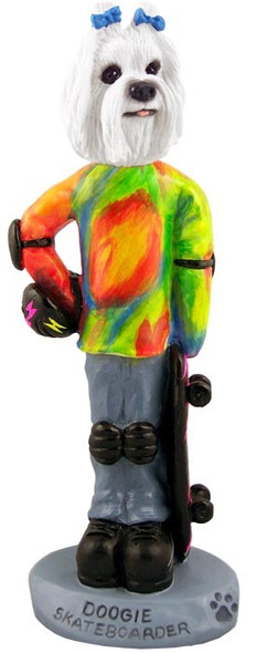 Maltese Skateboarder Doogie Collectible Dog Figurine