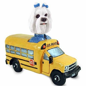 Maltese School Bus Doogie Collectible Dog Figurine
