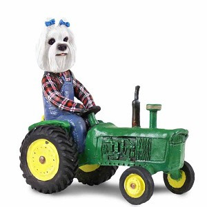 Maltese Tractor Doogie Collectible Dog Figurine