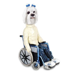 Maltese Wheelchair Doogie Collectible Dog Figurine