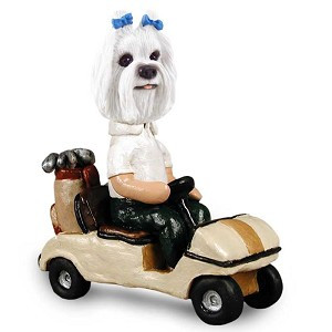 Maltese Golf Cart Doogie Collectible Dog Figurine