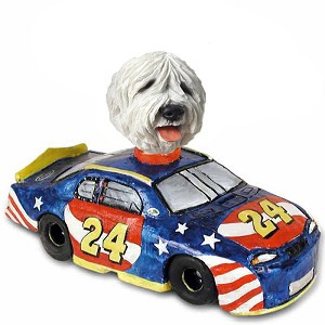 Old English Sheepdog Race Car Doogie Collectible Dog Figurine
