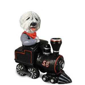 Old English Sheepdog Train Doogie Collectible Dog Figurine