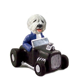 Old English Sheepdog Hot Rod Doogie Collectible Dog Figurine