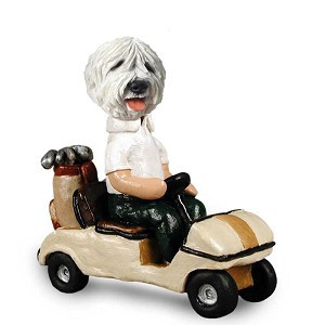 Old English Sheepdog Golf Cart Doogie Collectible Dog Figurine
